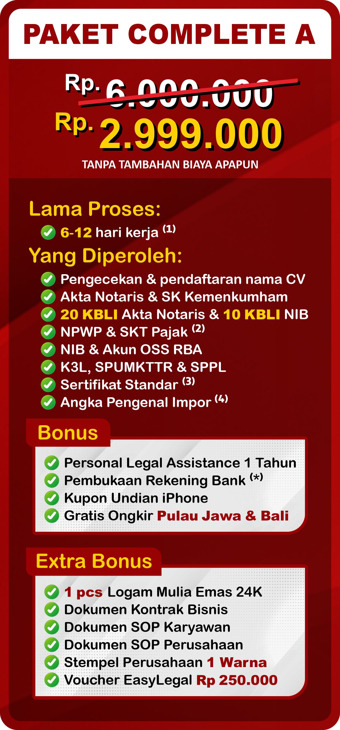 Jasa pendirian CV paket complete A